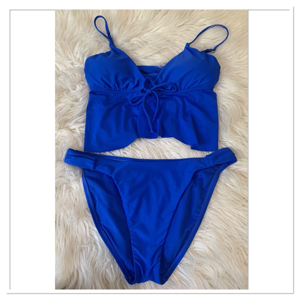 Citrus Flutter Tankini Bikini Swimsuit Blue Size M/L